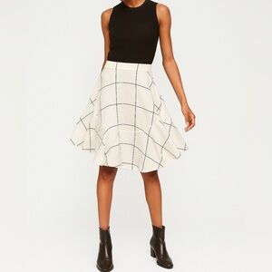 Club Monaco Cream and Black Checkered fit and flare Skirt 100% silk